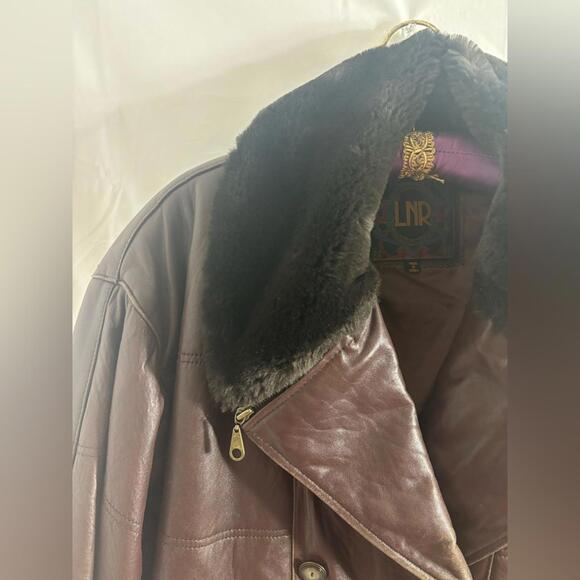 VTG Brown Oversized Genuine Leather Pilot Style Jacket Faux Fur Collar Men’s M - Picture 13 of 15